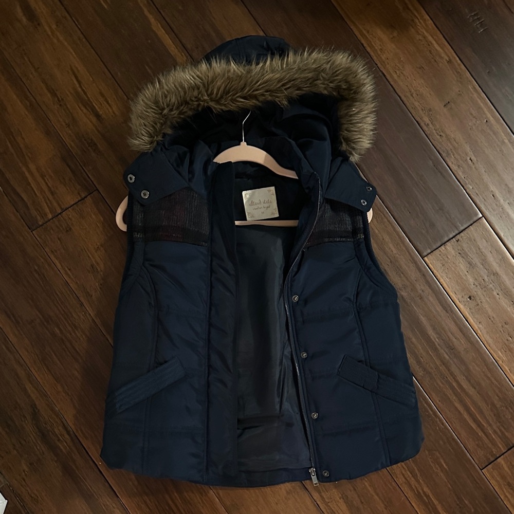 Altar'd State Navy Vest with Faux Fur Trim